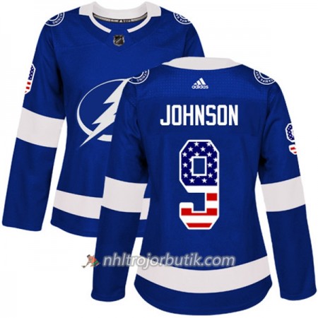 Dame Ishockey Tampa Bay Lightning Tröja Tyler Johnson 9 Adidas 2017-2018 Blå USA Flag Fashion Authentic